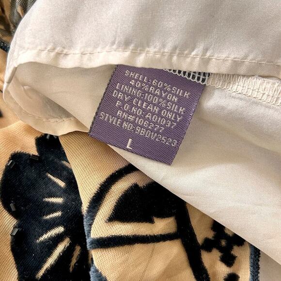 *SILK Beaded Burnout Velvet Sweetheart V-Neck Boho Babydoll Blouse Womens Large - Picture 12 of 14